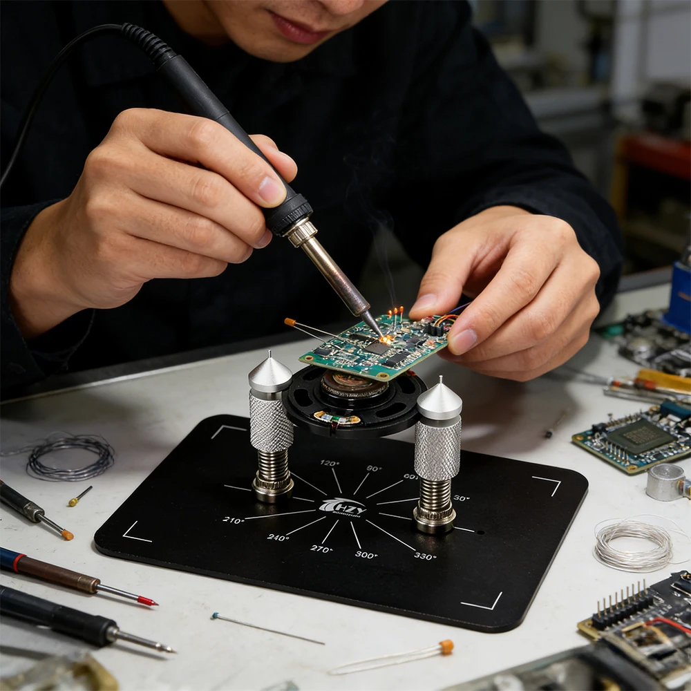 HZY Universal-Leiterplattenhalter Lötplattform mit Magnetfuß, fester Klemme, verstellbar für Leiterplatten-Elektronik-Reparaturset – Detail 11