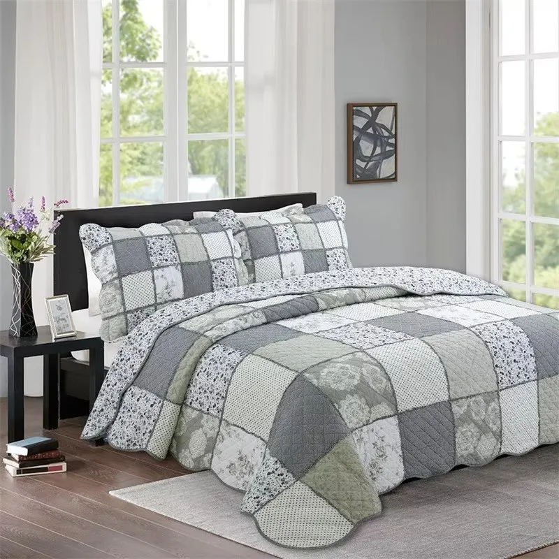 3pcs Cotton Quilt Bedspread Set Applique Quilted Duvet Blanket Korean Plaid Coverlet Cubrecam Bed Cover Colcha Home Bedding Set