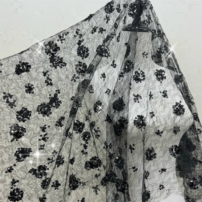 Wholesale price selling black sequin lace fabric wedding dress Wedding dress show dress fabric