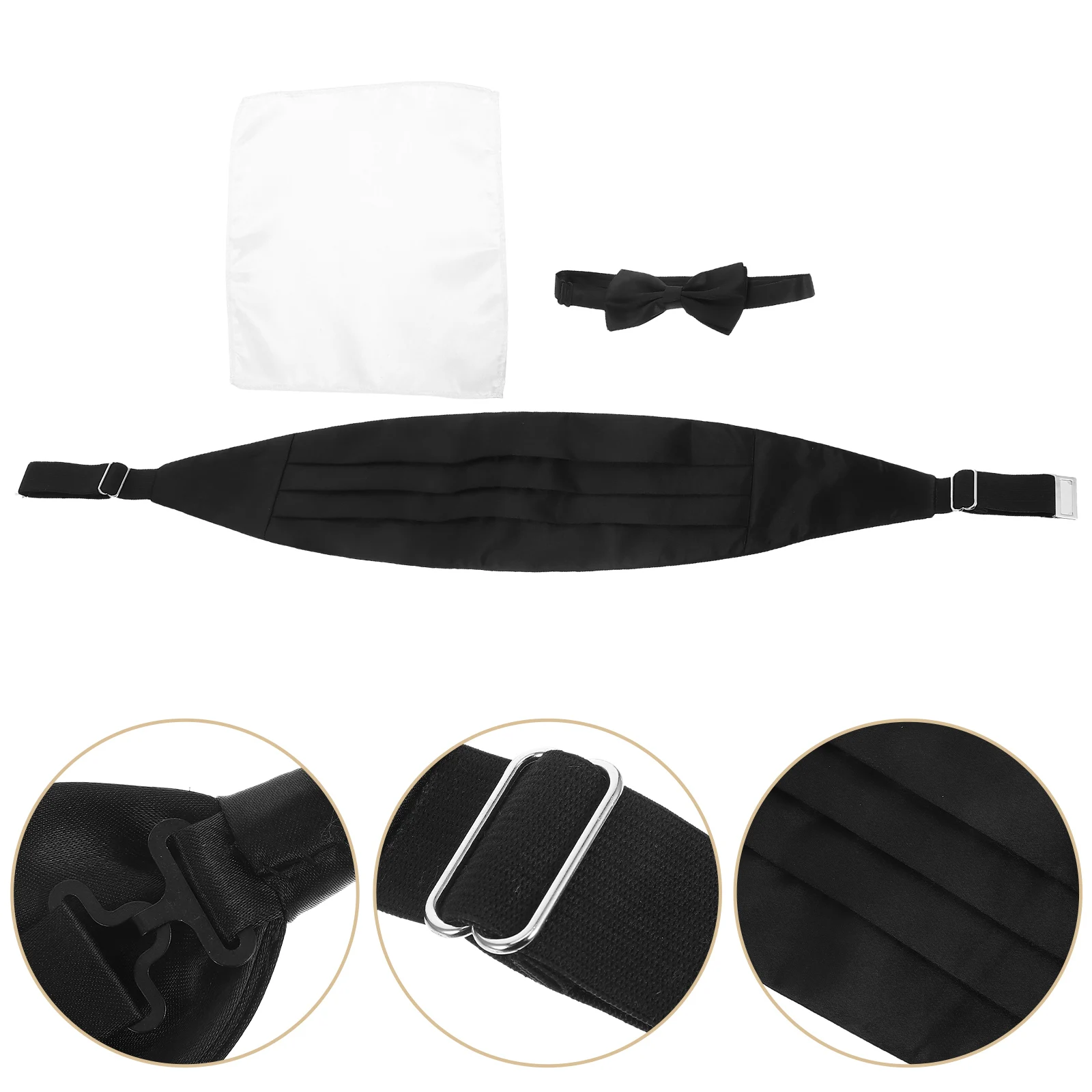

1 set Wedding Waistband Bow Tie Pocket Square Set Cummerbund Formal Accessories Polyester Soft Comfortable Adjustable