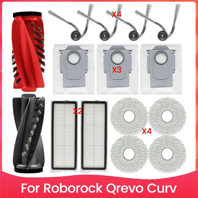 N85R-Replacement Parts For Roborock Qrevo Curv Robot Vacuum Cleaner Main Side Brush HEPA Filters Mop Pads Dust Bags
