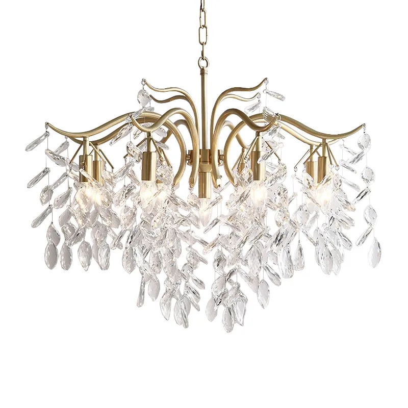 

Luxury crystal ceiling lamp modern creative raindrop dining room chandelier round branch design living room lamp
