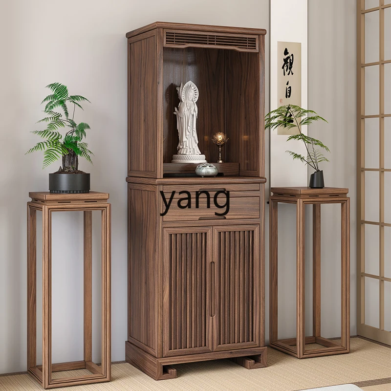 LHH1   Solid Wood Nest New Chinese Vertical Cabinet Buddhist Hall God of Wealth Guanyin Buddha Statue