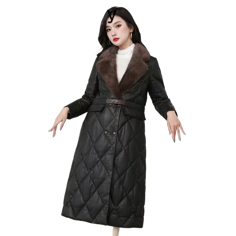 Damskie kurtki ze skóry owczej naturalnej, kurtka puchowa damska z 90% białego puchu kaczego, długi płaszcz z futra norkowego, damski Cuero Genuino Zjt1472