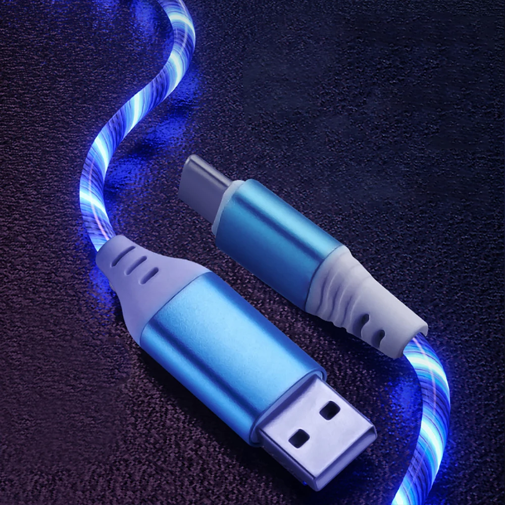 متوهجة مضيئة LED نوع C كابل يو اس بي آيفون 15 سامسونج شاومي ممن لهم هواوي شاحن سريع بيانات الحبل تدفق ضوء كابل ليد