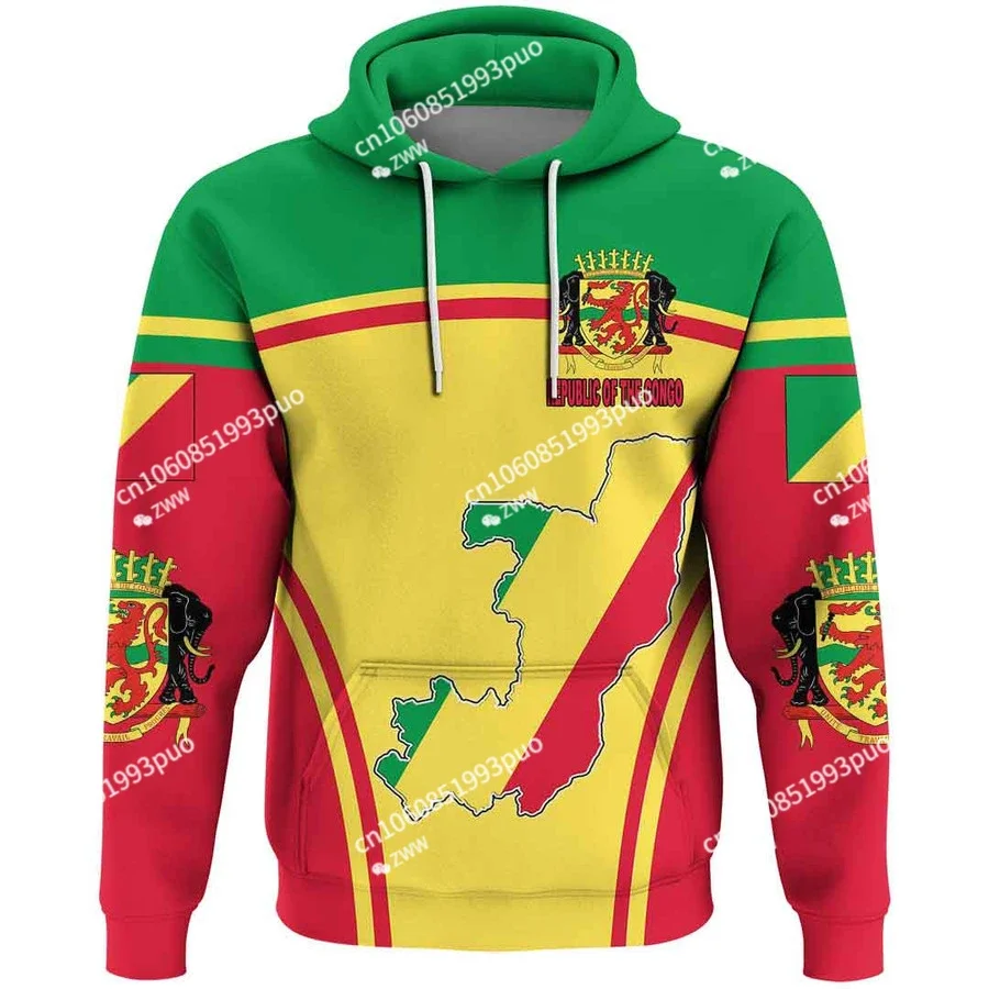 

New Republic of Congo Pullover Hoodie Pentagonal Style African Region Sweater Print Sweatshirt Street Men's Sweater Sweatshirt