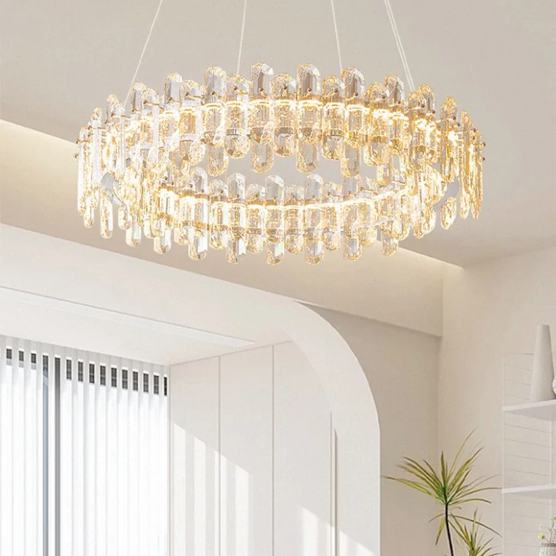 عكس الضوء K9 كريستال الثريا الفرنسية الفاخرة الحديثة قلادة LED ضوء للفيلا غرفة المعيشة غرفة الطعام إضاءة داخلية لامعة