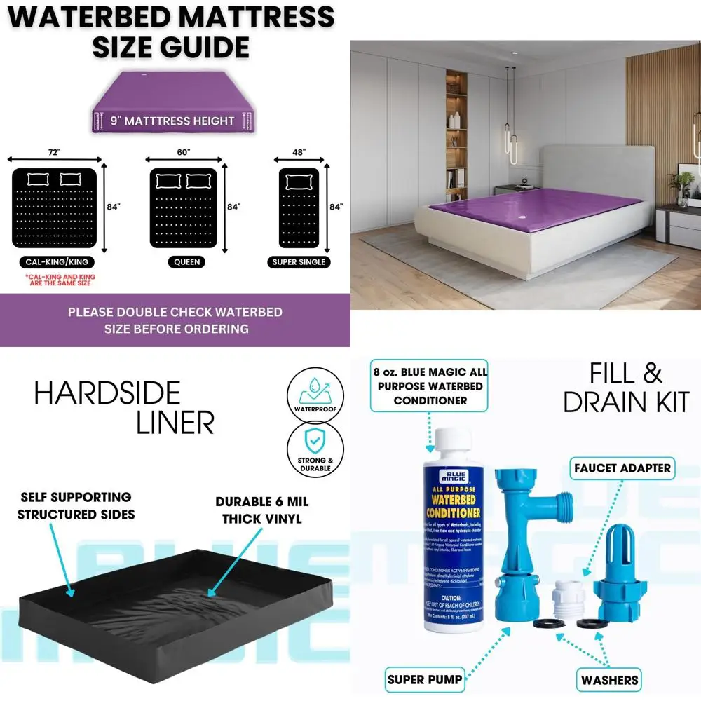 

Комплект матраса для водной кровати California King Size с 90% снижением волн, твердой оболочкой, четырьмя слоями волокна для снижения волн, нагревателем 325 Вт, вкладышем, Fi