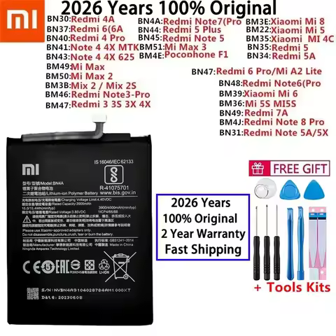 Original Battery For Xiaomi Mi Redmi Note Mix Max 2 3 K20 A2 A3 3S 3X 4 4X 4A 5 5A 5S 5X M5 6 6A 7 7A 8 8T 9 9T SE Pro Plus Lite