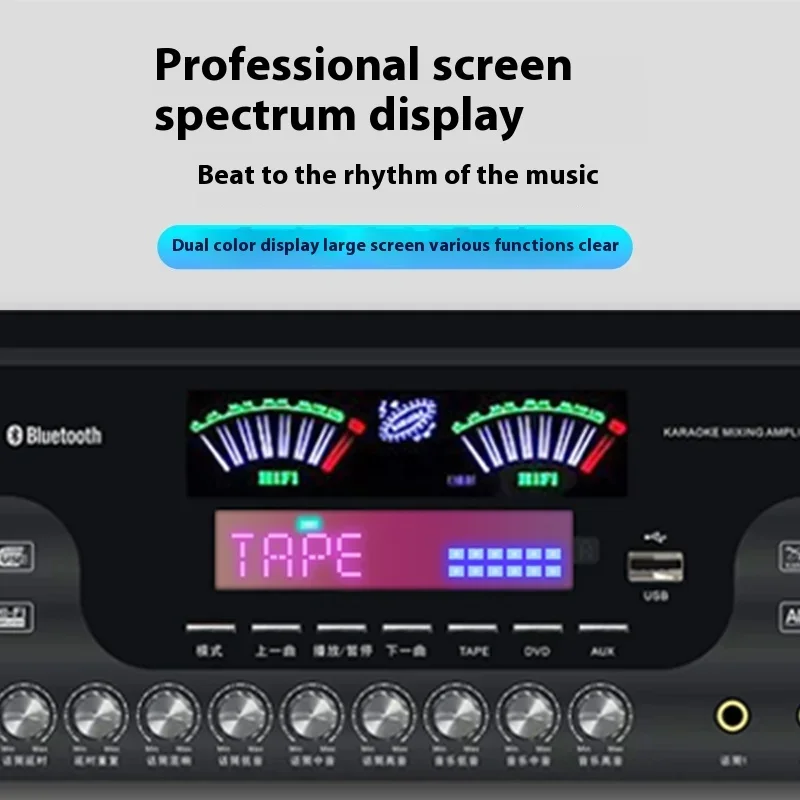 5 Channel Karaoke Mixing Amplifier Bluetooth USB Home Theater Receiver High Power Audio Subwoofer Output Mic Input