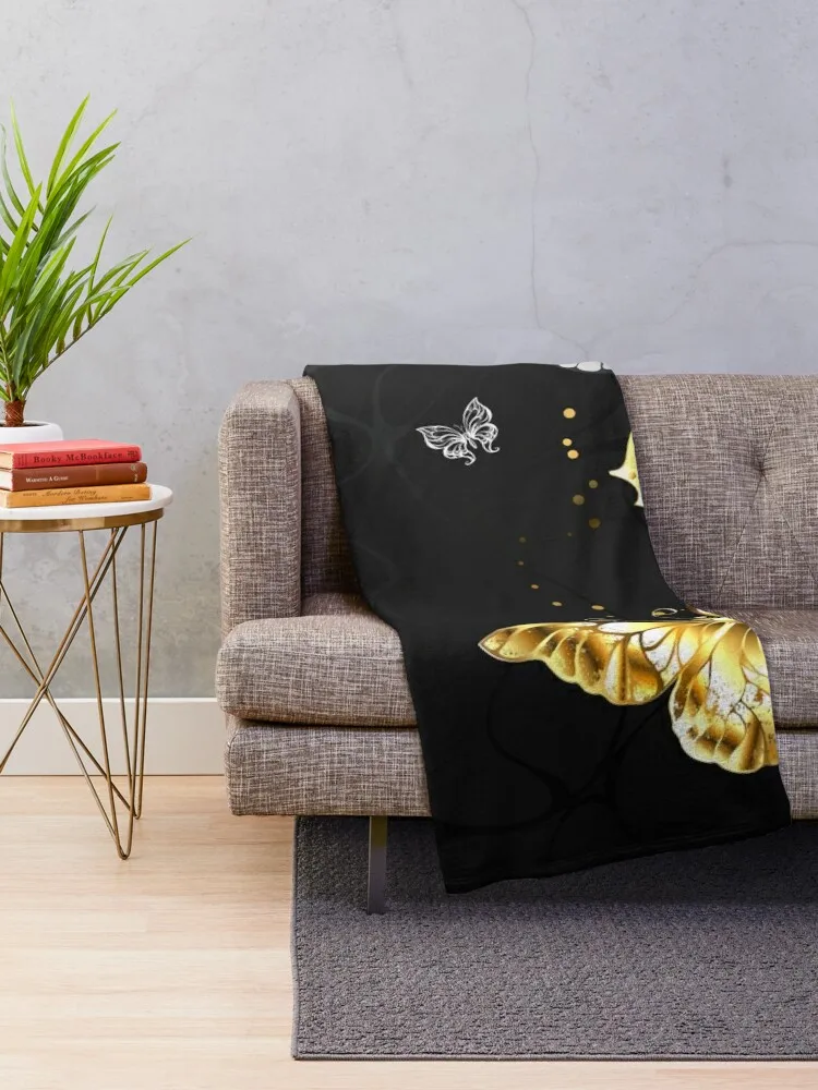 Gold and White Butterflies Throw Blanket Custom Soft Extra Large Throw Retros Blankets