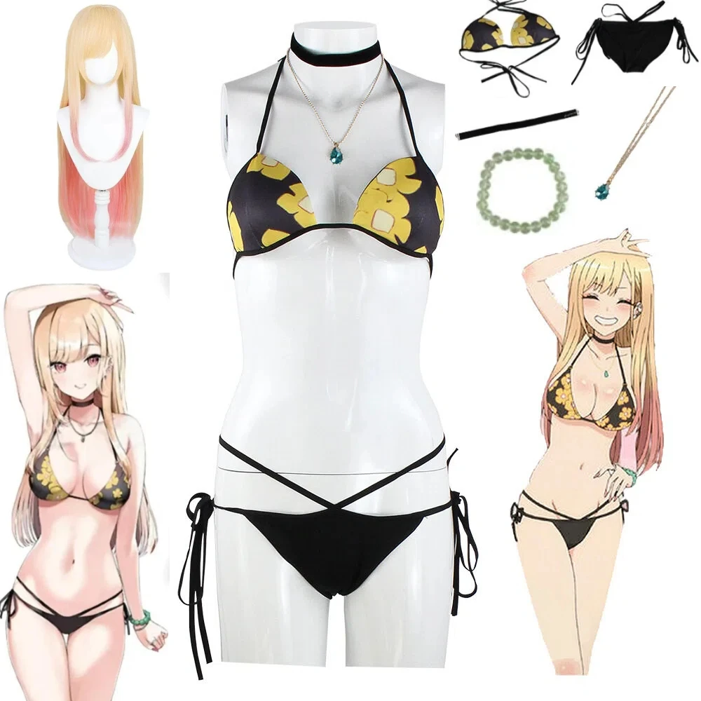 Anime My Dress-Up Darling Marin Kitagawa Bikini Cosplay Costume Swimsuit Summer Beach Swimwear Outfit Halloween Carnival Party