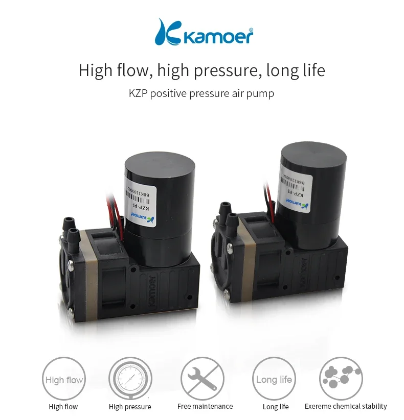 Kamoer pompa udara presisi tinggi, Kamoer KZP 12V/24V motor tanpa sikat tekanan negatif positif Mini epdm diafragma kepala tunggal