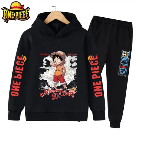 Conjunto de roupas infantis com capuz, peça única, luffy, meninos, meninas, camisa esportiva, outono, calças com capuz, conjunto de 2 peças, imperdível