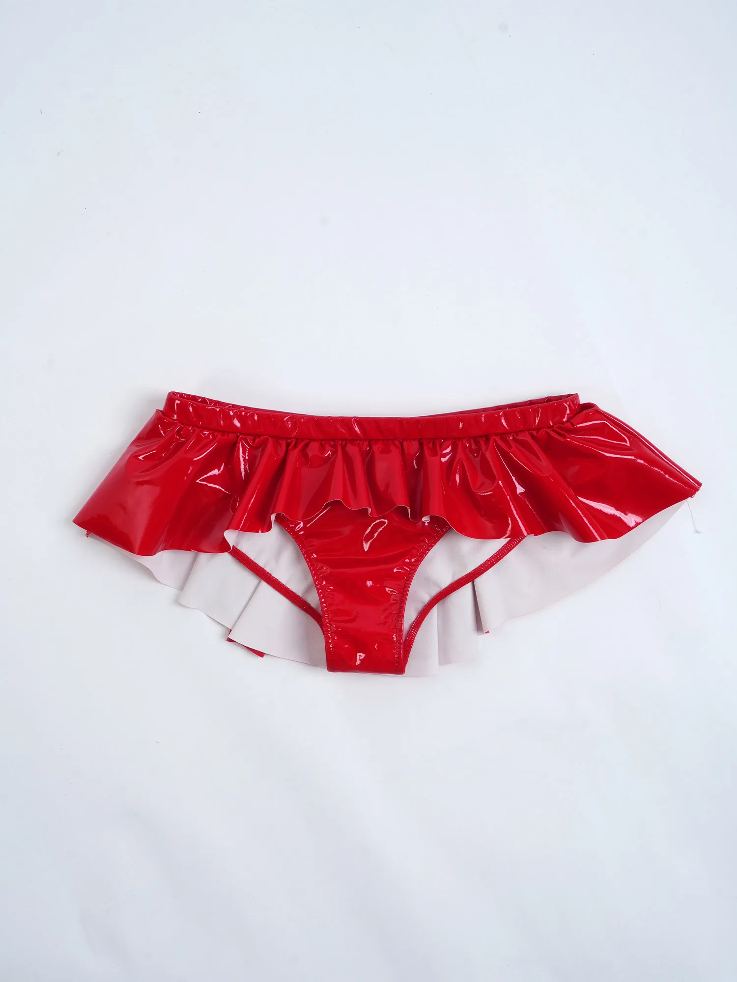 Women Patent Leather Ruffled Low Rise Skirted Panties Micro Underwear Nightwear Clubwear for Nightclub Rave Party Couple Game