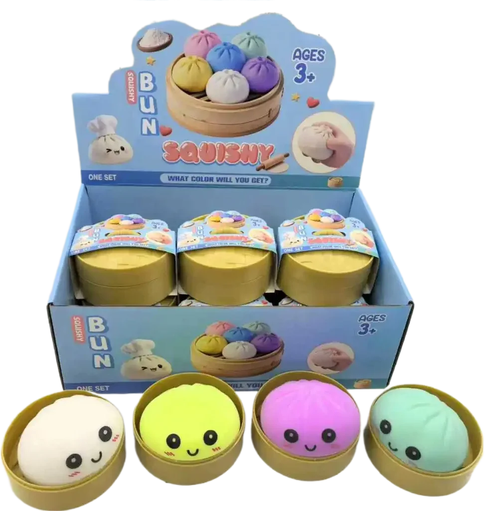 

Colorful Dumpling Squishes Stress Balls Fidget Sensory Toys Simulation Food Squishies Bun with Steamer Squeeze Dough Ball Gifts
