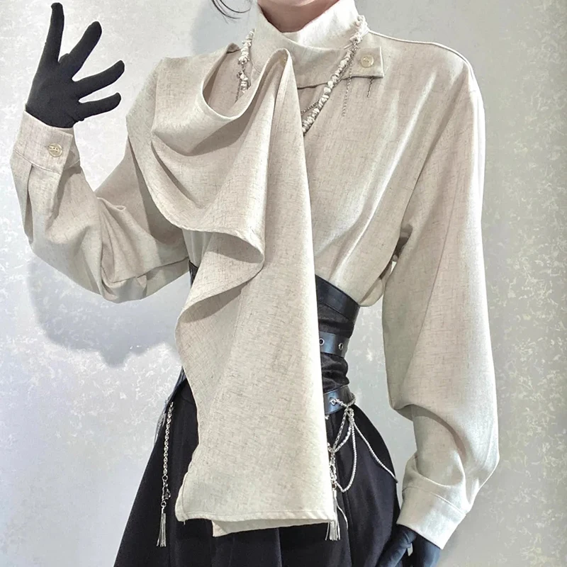 

Women Vintage Asymmetric Patchwork Shirt Long Sleeve Loose Gothic Harajuku Y2K Subculture Top Halloween Cosplay Solid Blouse