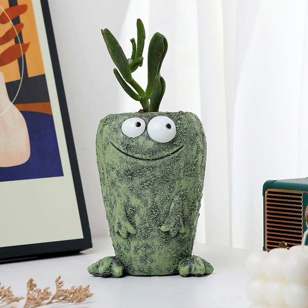 Cartoon Frog Flower Container Resin Cute Frog Succulent Pot Small Frog Planter Ornament for Indoor Plants