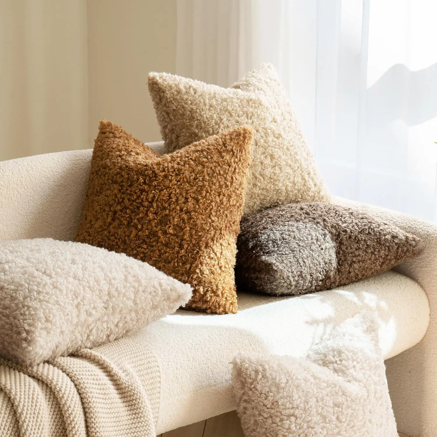 Thick Faux Sheepskin Sofa Throw Cover Modern Scandi Minimalist Design,Machine Washable, Cozy Living Room Accent (5 Sizes)‌