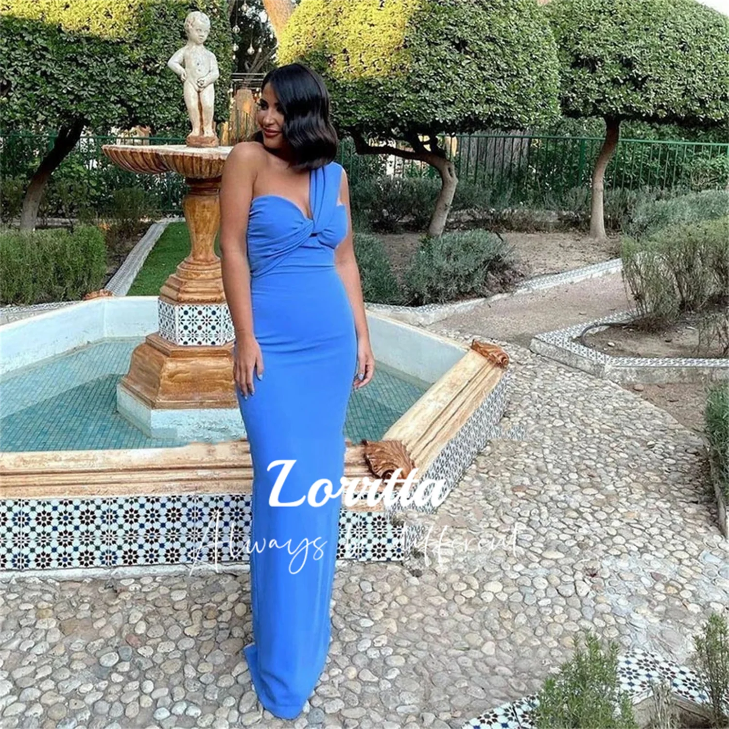 

Lorrtta Blue Sexy One Shoulder Sleeve Dubai Dance Party Slit Folds Saudi Arabia Women's Robes Chiffon Wedding Dress 2024 Dresses