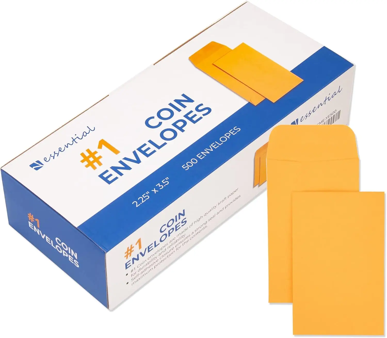 

500 Coin Envelopes 2.25x3.5in with Gummed Flap for Small Parts Storage, Home Office Organization, Yellow