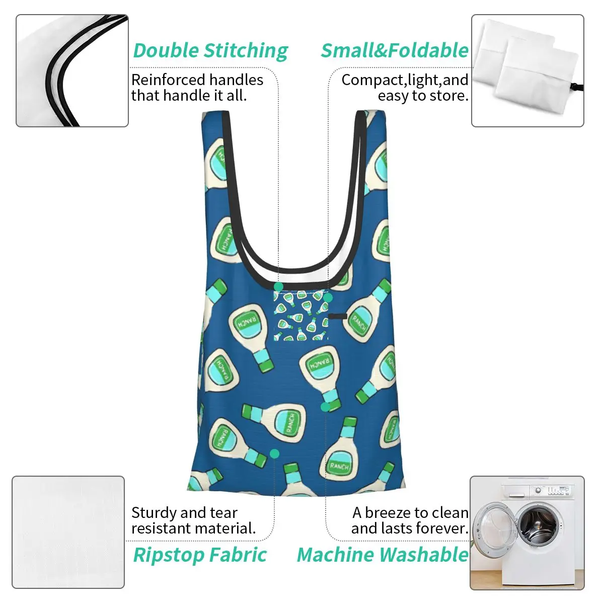 مزرعة - حقيبة تسوق لزجاجة تزيين السلطة (أزرق) حقائب حمل محمولة قابلة لإعادة الاستخدام حقيبة كتف للمتسوقين حقيبة يد للبقالة #4