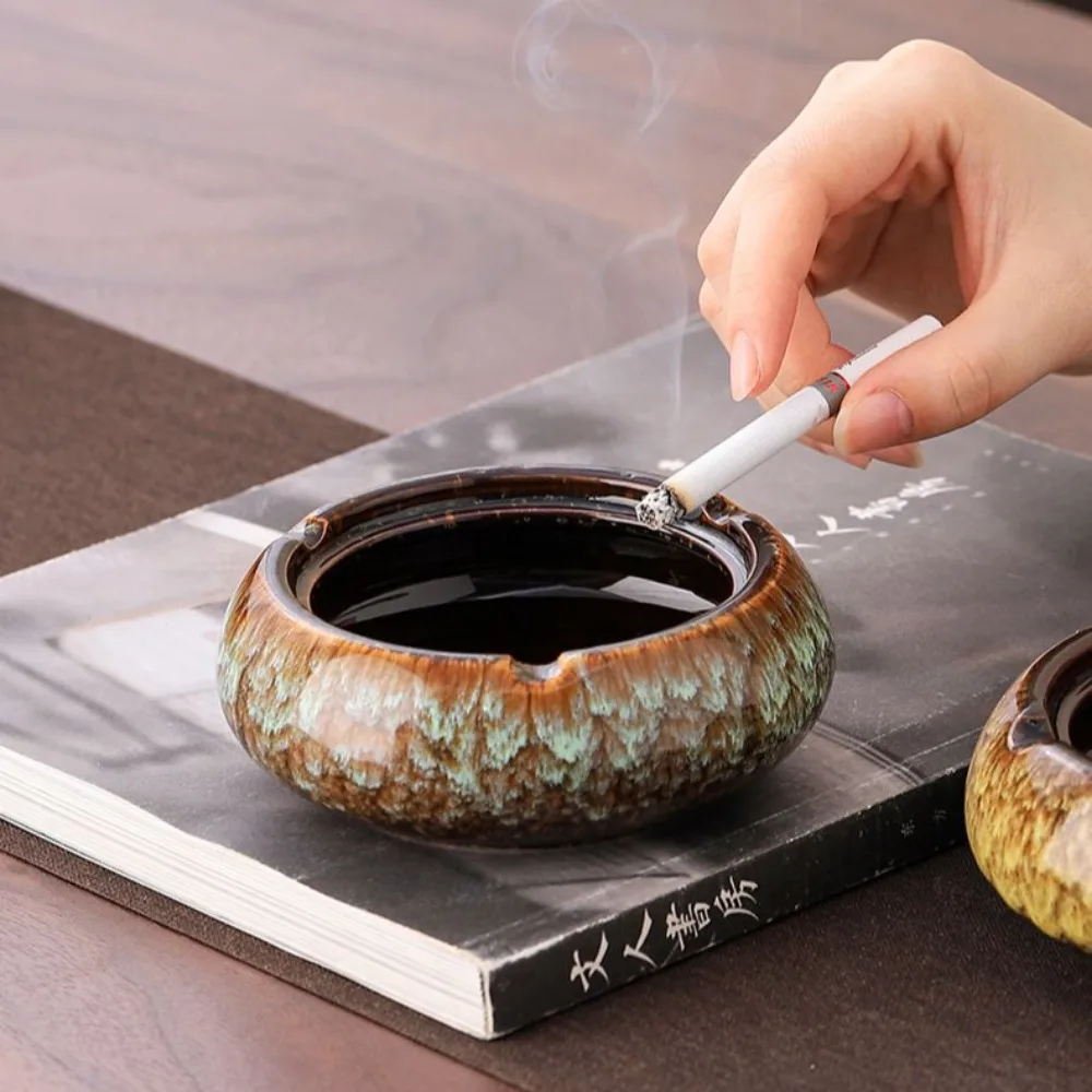 Modern Gradient Enamel Ashtray Home Living Room Ornament Windproof Large Capacity Ceramic Ashtray Car Indoor Storage Decoration