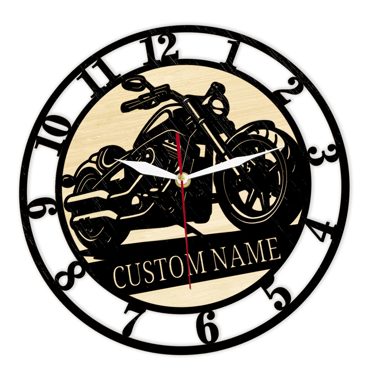 Classic American Chopper Motorcycle Wooden Wall Clock Personalized Name Minimalist Garage Custom Decor Laser Cut Timber Clock