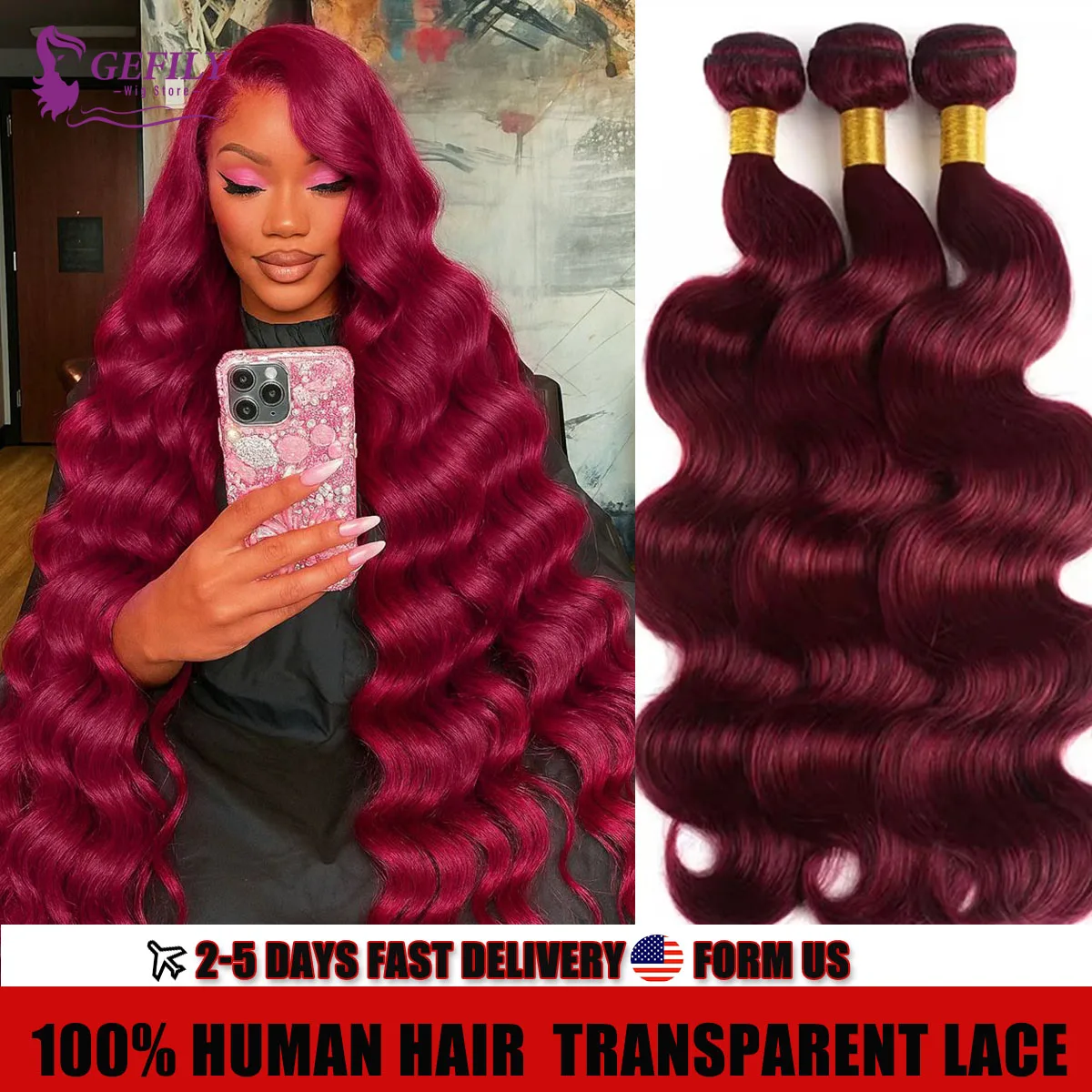 

16A 99J Бордовые пучки объемных волн Человеческие волосы 30 32-дюймовые цветные волосы Бразильские девственные волосы Плетение двойных пучков человеческих волос