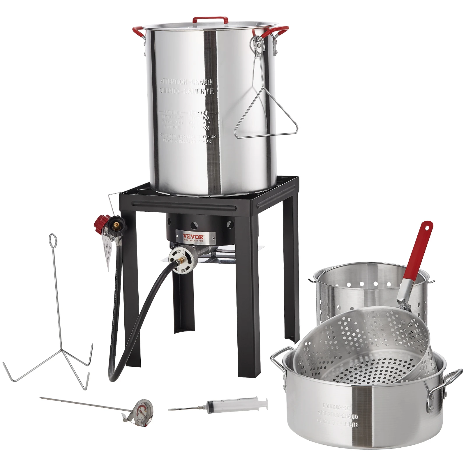 VEVOR-Gás One Turquia Fritadeira, queimador de propano Kit completo, 30 Qt Turquia 10 qt. Peixe Fritadeira Caldeira e Steamer Set, 50.000 BTU Burner