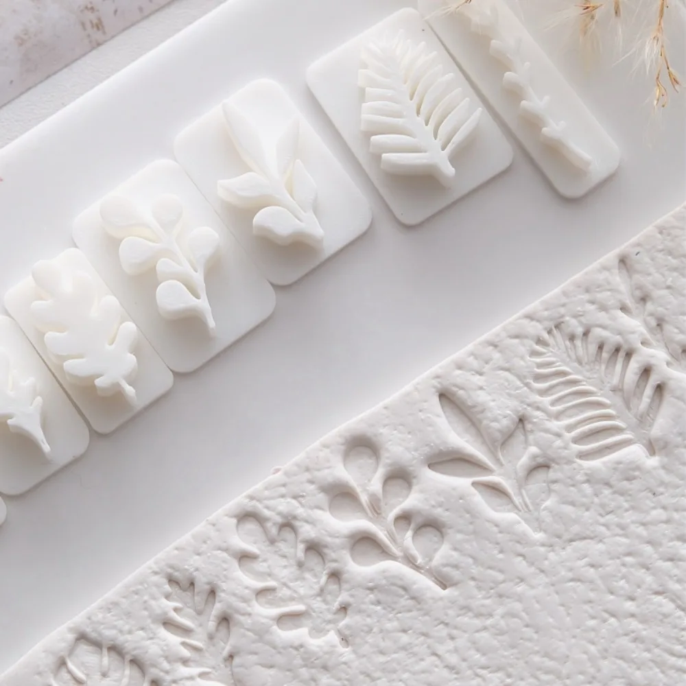 8Pcs Botanical Leaf Polymer Clay Stamp Molds  Oak/Maple/Fern/Eucalyptus for DIY Earrings High-precision Plastics Mold Tool