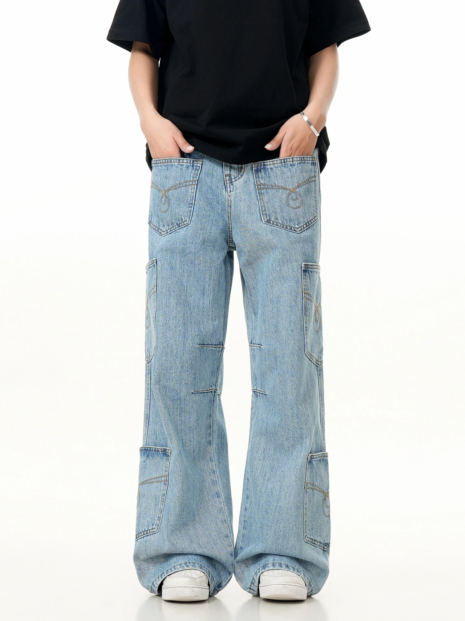 

Джинсы StreetStudio в американском ретро-стиле, широкие, свободные, с эффектом стройности, повседневные, на все сезоны, синие