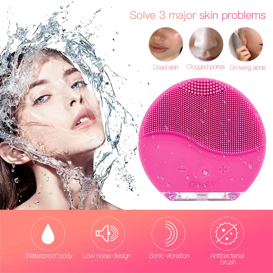 Ckeyin Silicone Face Cleansing Brush Electric Sonic Facial Cleaning Brush Waterproof High-Frequency Vibrating Massager Skin Care