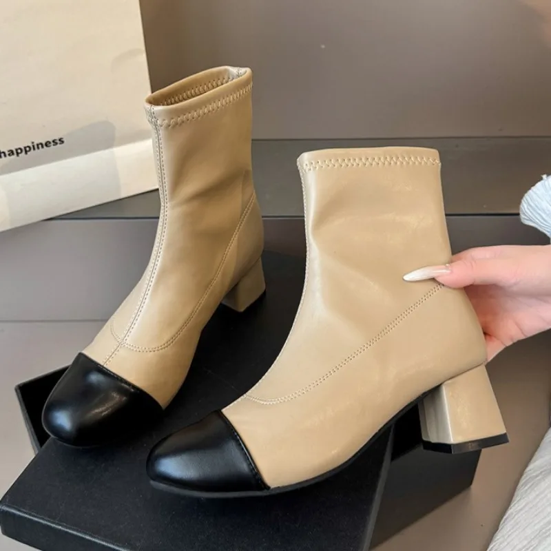 Botines de tacón alto para Mujer, zapatos de moda de invierno 2025, botas cortas gruesas elegantes de diseñador, zapatos de tacón para fiesta, Zapatillas para Mujer