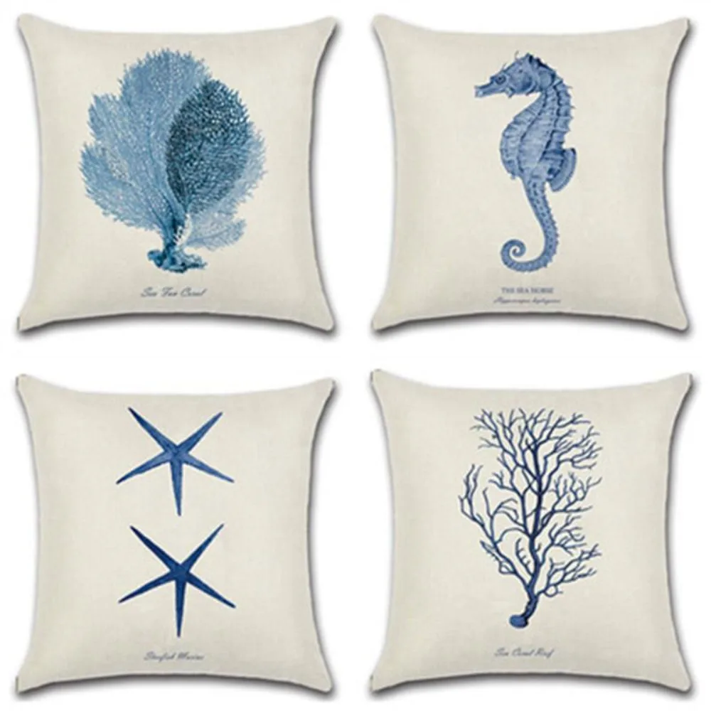 CIFBUY Seabed Creature Sea Star Seahorse Coral Pillow Cover Decorative Cushion Case for Sofa Car Home Textiles Supplies