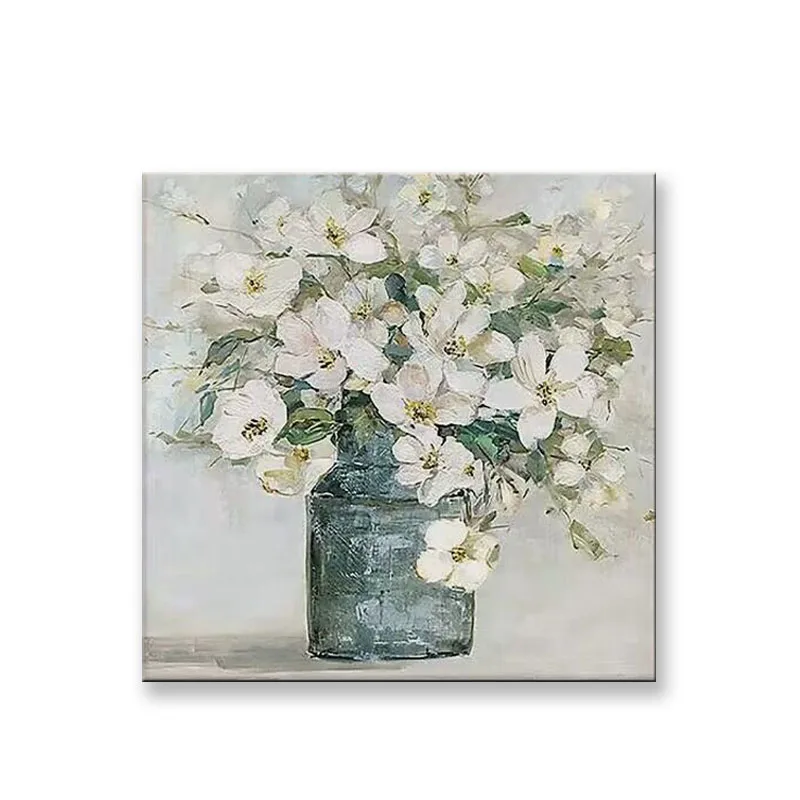 Modern Abstract Simplicity White Flowers Pure Hand Drawn Oil Painting Living Room Dining Room Decoration Painting Sofa Backgroun