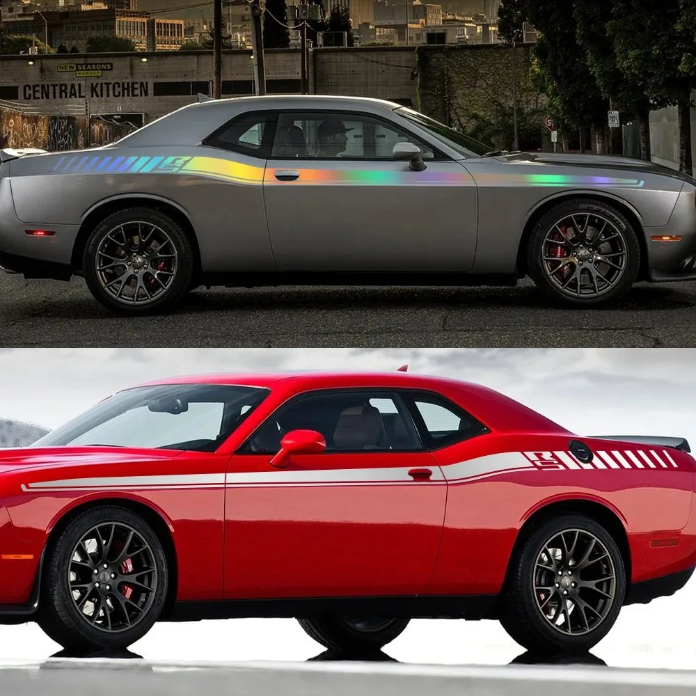 2pcs Car Body Side Accent Stripes Waistline Waterproof Decal Graphics for Dodge Challenger 2008-2023 RS Vinyl Stickers 420x21cm