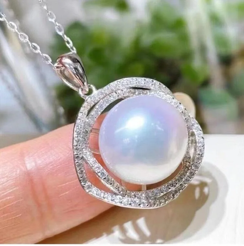 A large quantity of AAAAA 12-13mm natural South China Sea white gemstone pearl pendant necklace 925S