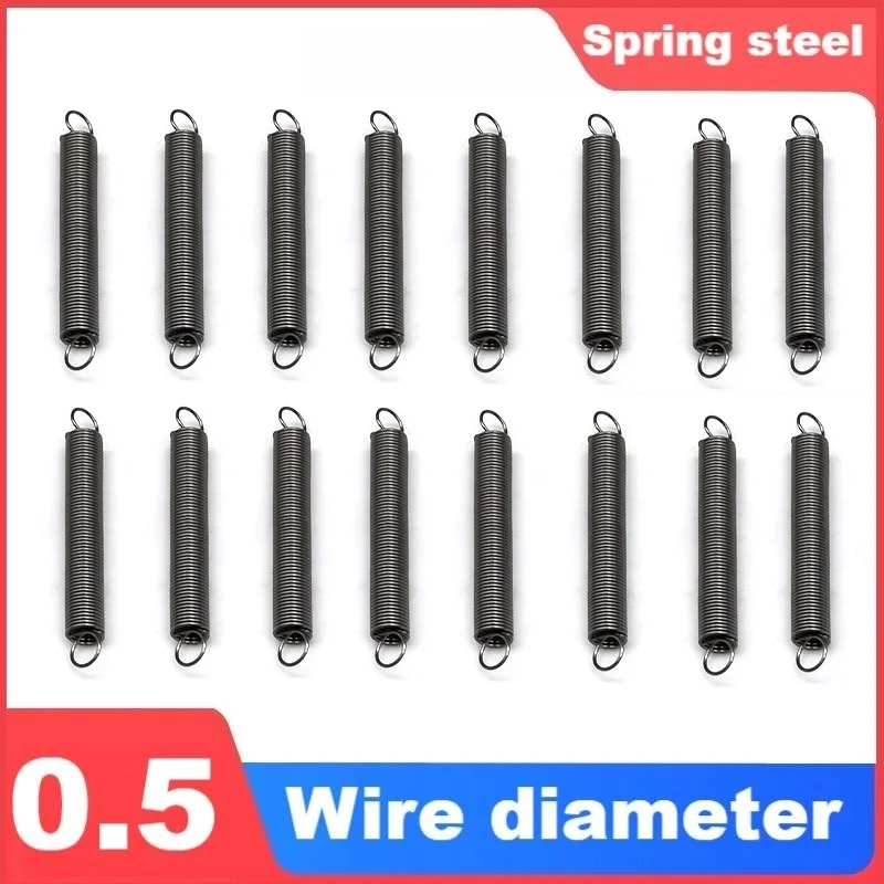 20-10pcs/lot Spring Steel Tension Spring, Small Retractor Spring with Hook, Wire Dia 0.5mm, Outer Dia 3/4/5/6mm, Length 10-100 m
