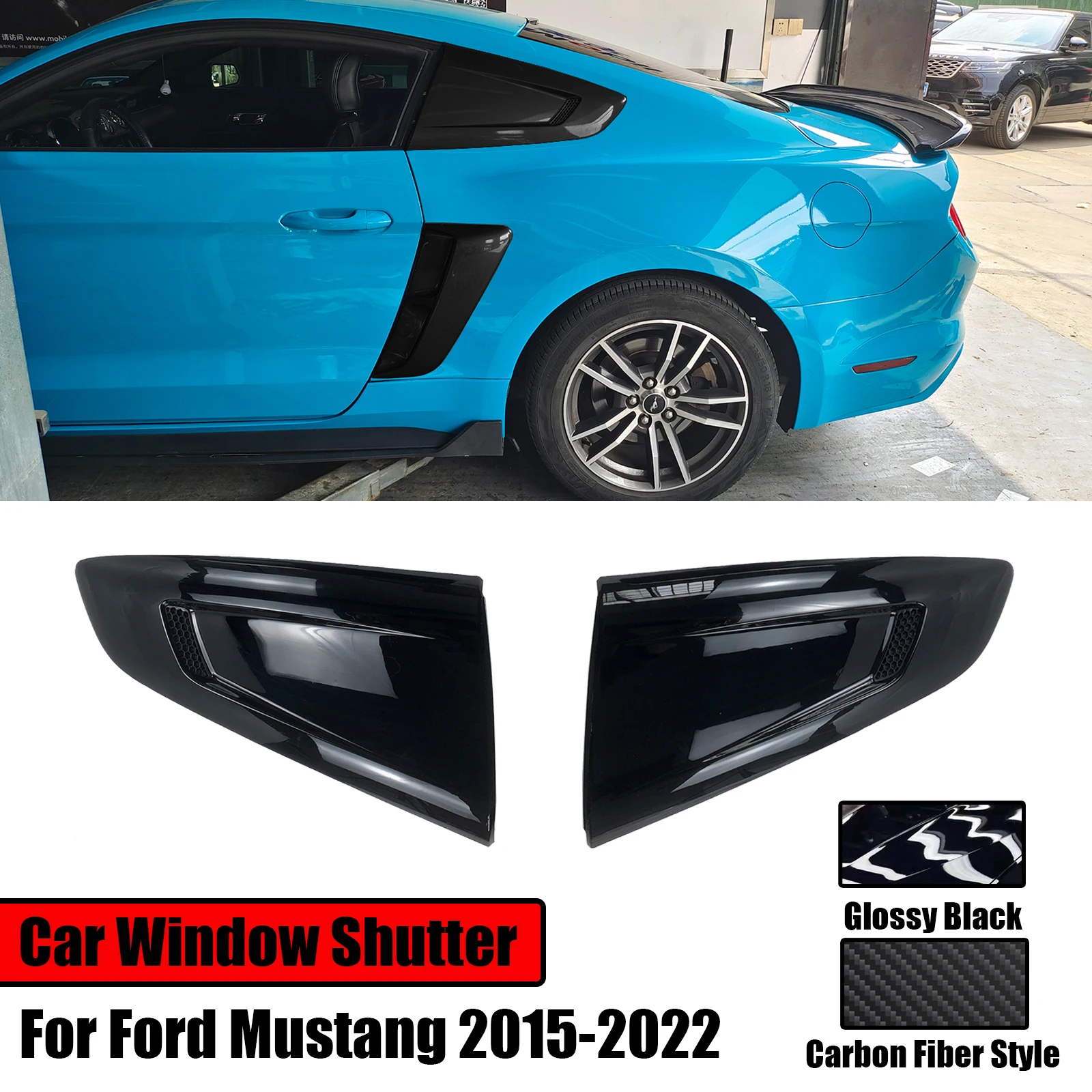 

For Ford Mustang 2015-2022 Car Rear Windows Shutter Trim Cover Louver Vent Scoop Carbon Fiber Style Glossy Black Body Kit