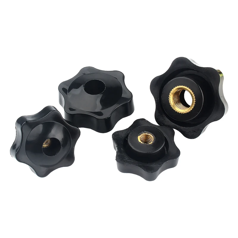 M4 M5 M6 M8 M10 M12 Clamp Knob Handle Nuts Plum Bakelite Hand Tighten Thread Star Black Manual Thumb Clamping Through Nuts