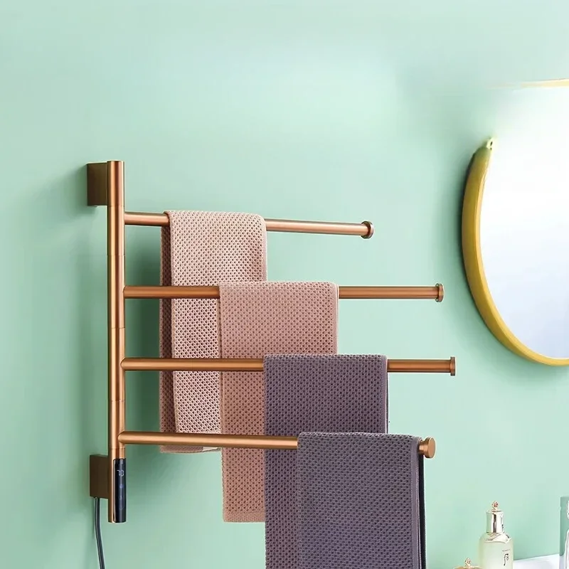 Bathroom Rose Gold Towel Warmer Touch Control Timing Electric Rail Stainless Steel Heated Rack with Hidden/Exposed Wires