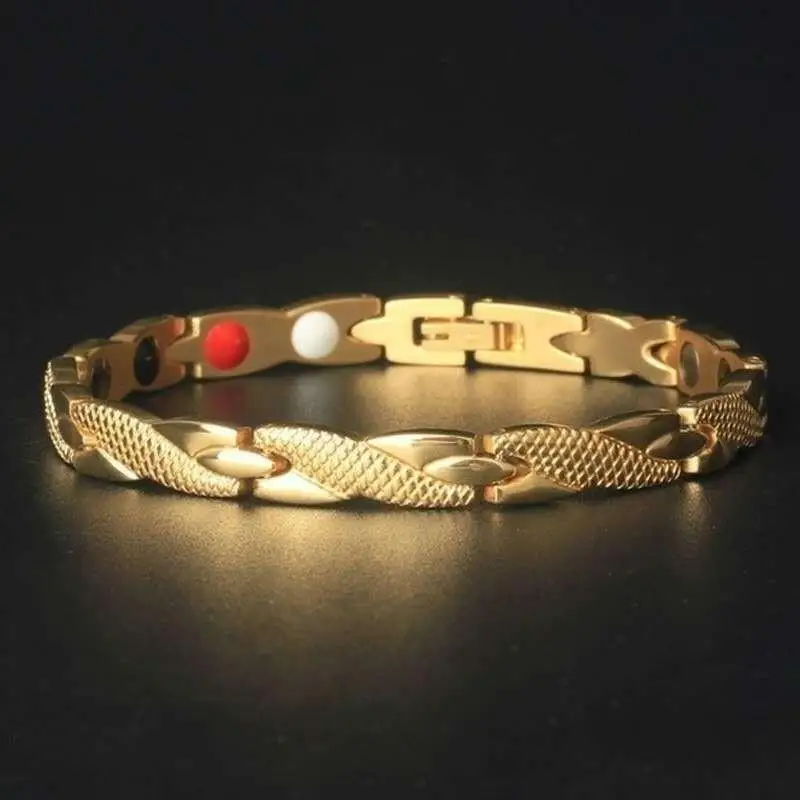 Health Energy Bracelet Male Cross Stainless Steel Magnetic Gold-color Chain Link Metal Jewelry For Men Waterproof