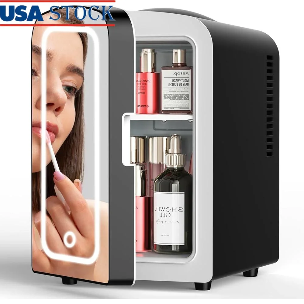 Mini Refrigerator with LED Makeup Mirror 4L Cosmetics Cooler Skincare Breast Milk Medications Portable Solution