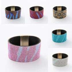 WYBU New Original Design Fashion Wide Leather Bracelet for Women Colorful Diamond Party Female Charm Jewelry Bangle