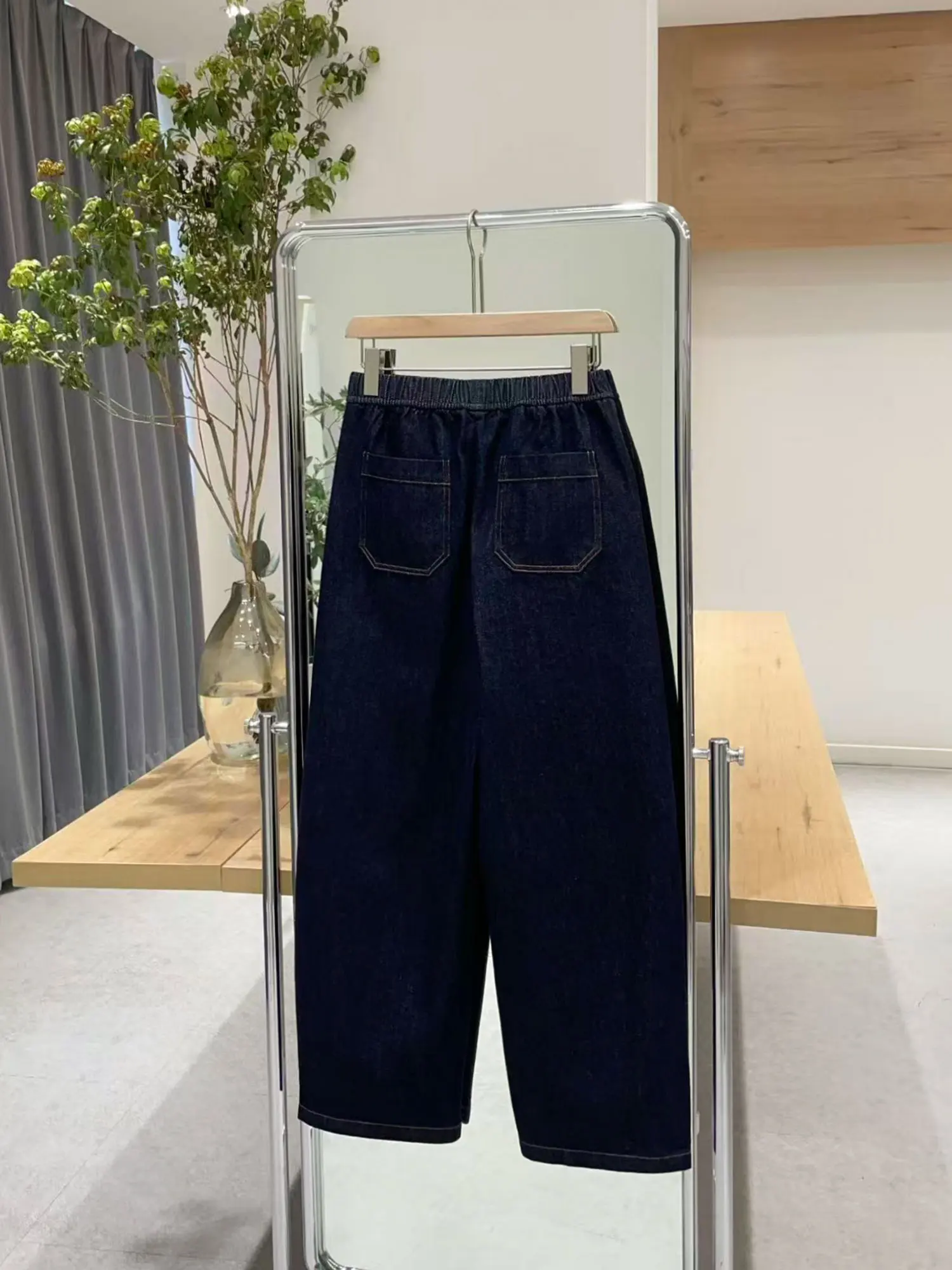 本物の製品 色褪せ防止 カジュアル コットン ジーンズ ハイウエスト ルーズフィット レディース ジーンズ ブルーデニム 春秋着 日常使い