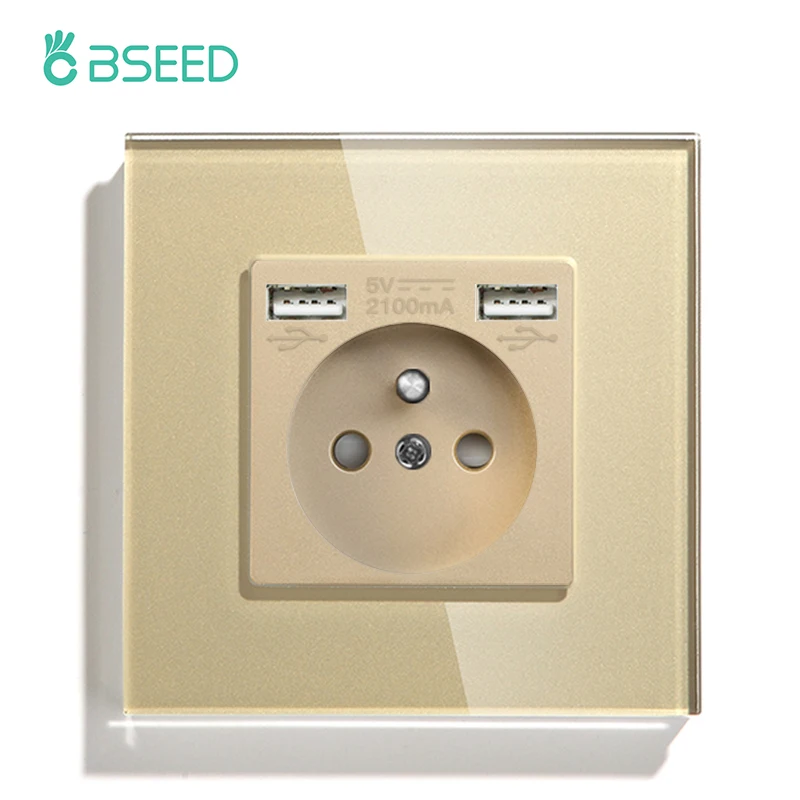 Bseed France Standaard Stopcontact Usb Type-C Oplaadpoort Glaspaneel 20W Snel Opladen Franse Socket 110-250V