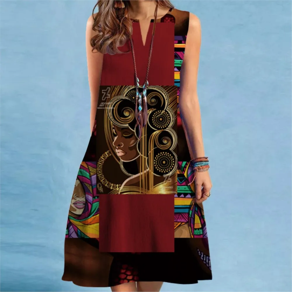 Jersey sin mangas con estampado Vintage, vestido acampanado, novedad de verano 2021, vestido bohemio con estampado 3D para mujer, Vestidos Elegantes para mujer