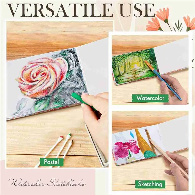 AED5-2Pcs كراسة الرسم بالألوان المائية 3.5X5.5In مجلة الألوان المائية المحمولة 20 ورقة/40 صفحة 140Lb/300Gsm لرسم الرسم #3