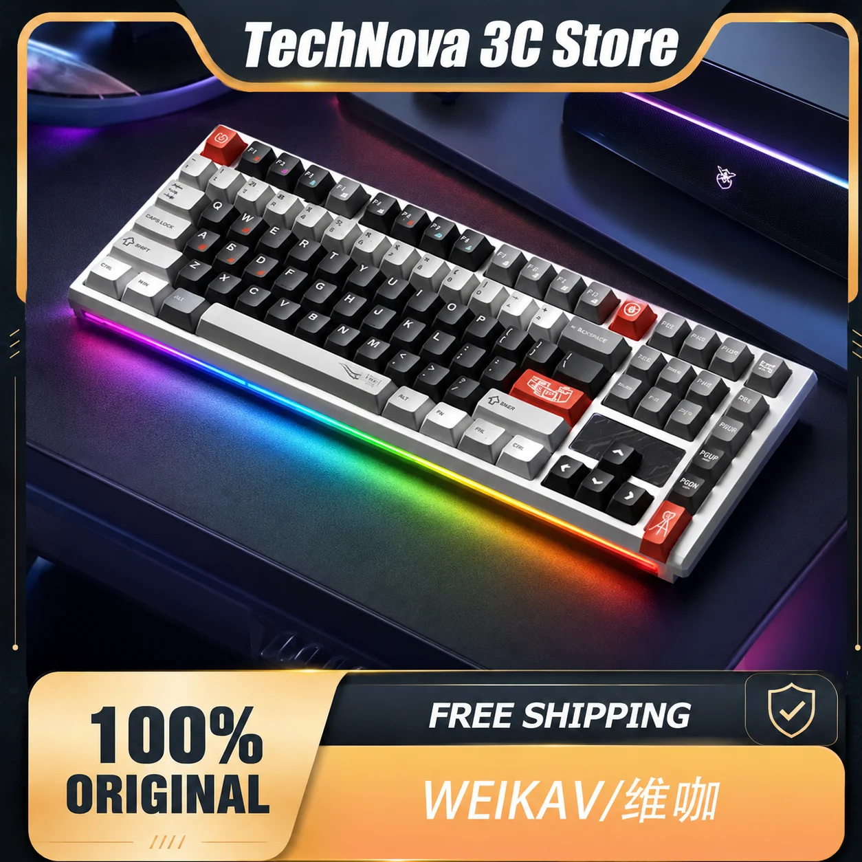 Aluminum Alloy Tri-mode Wireless Mechanical Keyboard WEIKAV NUT108 Double GASKET Structure Gaming Office PC Accessory